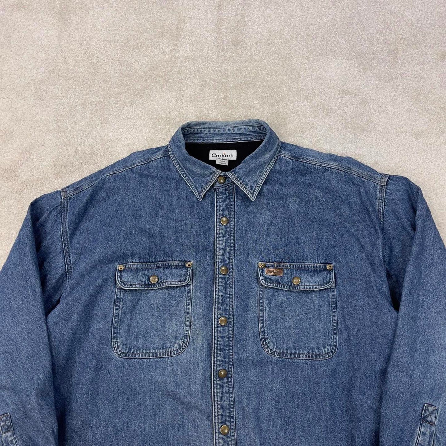 Blue denim Carhartt shirt jacket 2XL overshirt shacket loose fleece lined