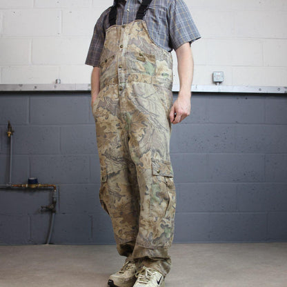 Cabela’s camo dungarees loose fit khaki Vintage Advantage camouflage bib & brace overalls cargos