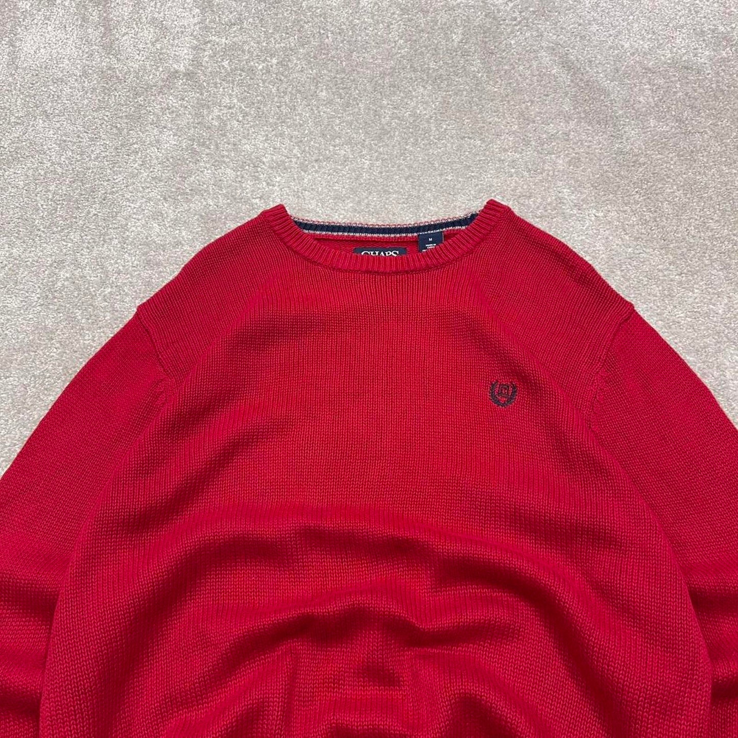 Vintage Y2K CHAPS knit sweater jumper red Embroidered logo 100% cotton knitted pullover