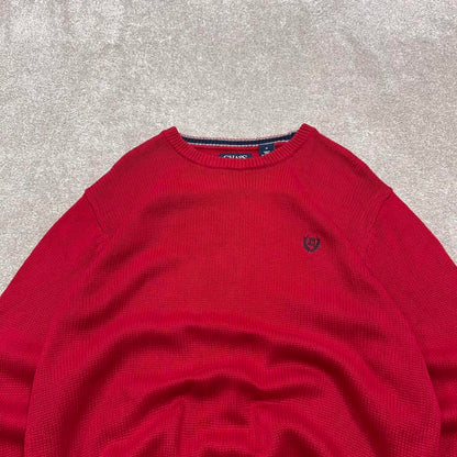 Vintage Y2K CHAPS knit sweater jumper red Embroidered logo 100% cotton knitted pullover