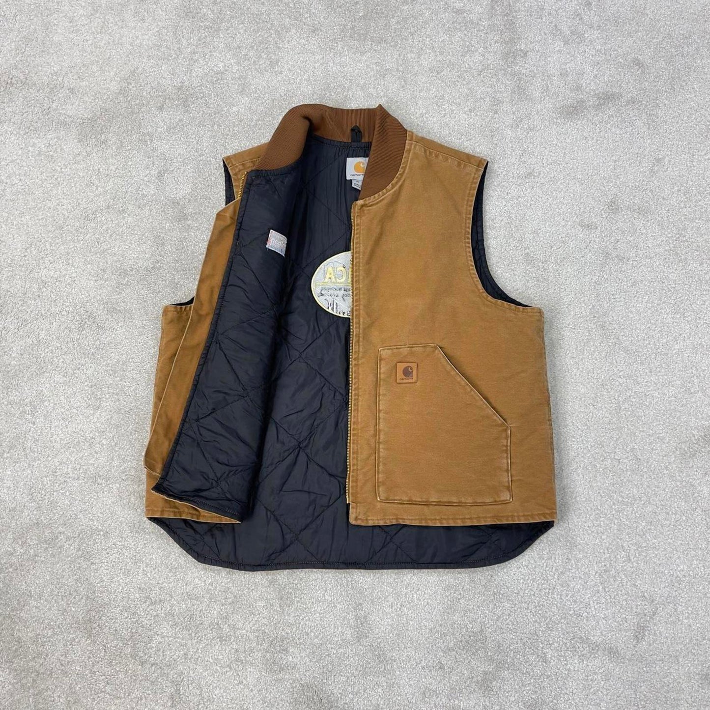 Tan Carhartt gilet XL thick canvas padded body warmer vest embroidered design American