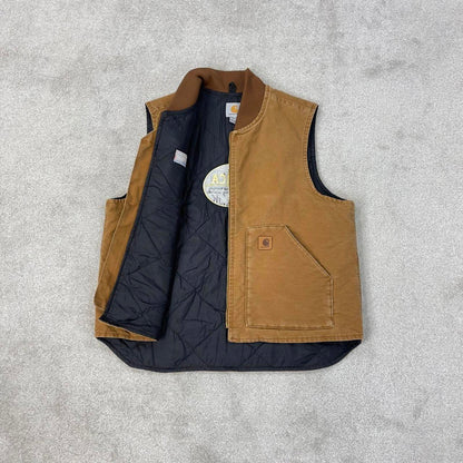 Tan Carhartt gilet XL thick canvas padded body warmer vest embroidered design American