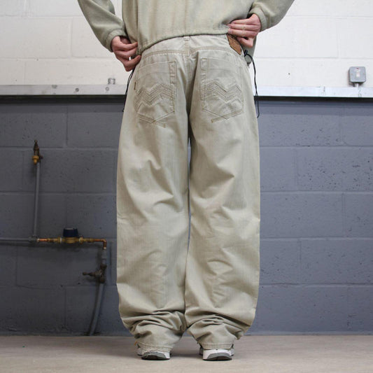 Y2K baggy embroidered MO Jeans khaki Loose fit wide leg denim skater style pants