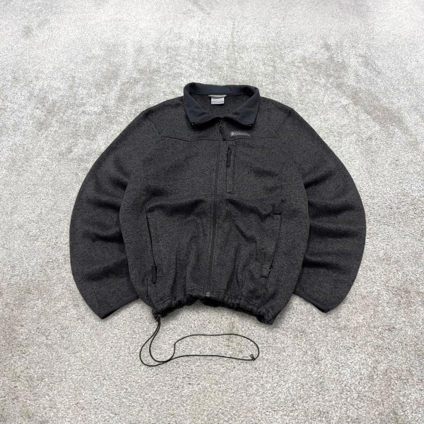 00s Columbia technical fleece L men's black full zip up y2k style autumn adjustable waist