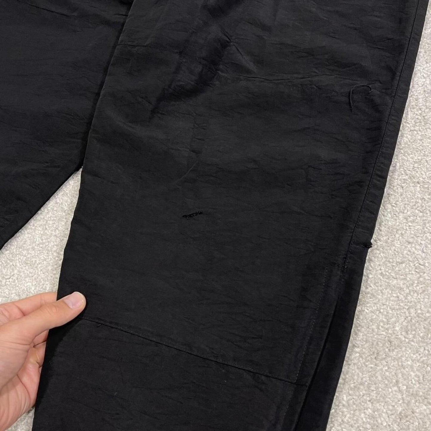 Vintage baggy tracksuit bottoms cuffed black Loose JWOD mesh lined double knee track pants