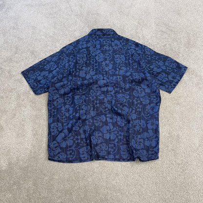 Columbia corduroy short sleeve Hawaiian shirt blue Y2K floral patterned festival surf summer shirt