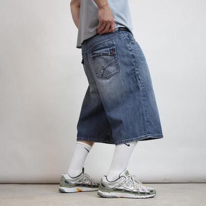 Baggy Ecko Unltd denim shorts W40 long wide leg Y2K skate style denim jorts embossed designs