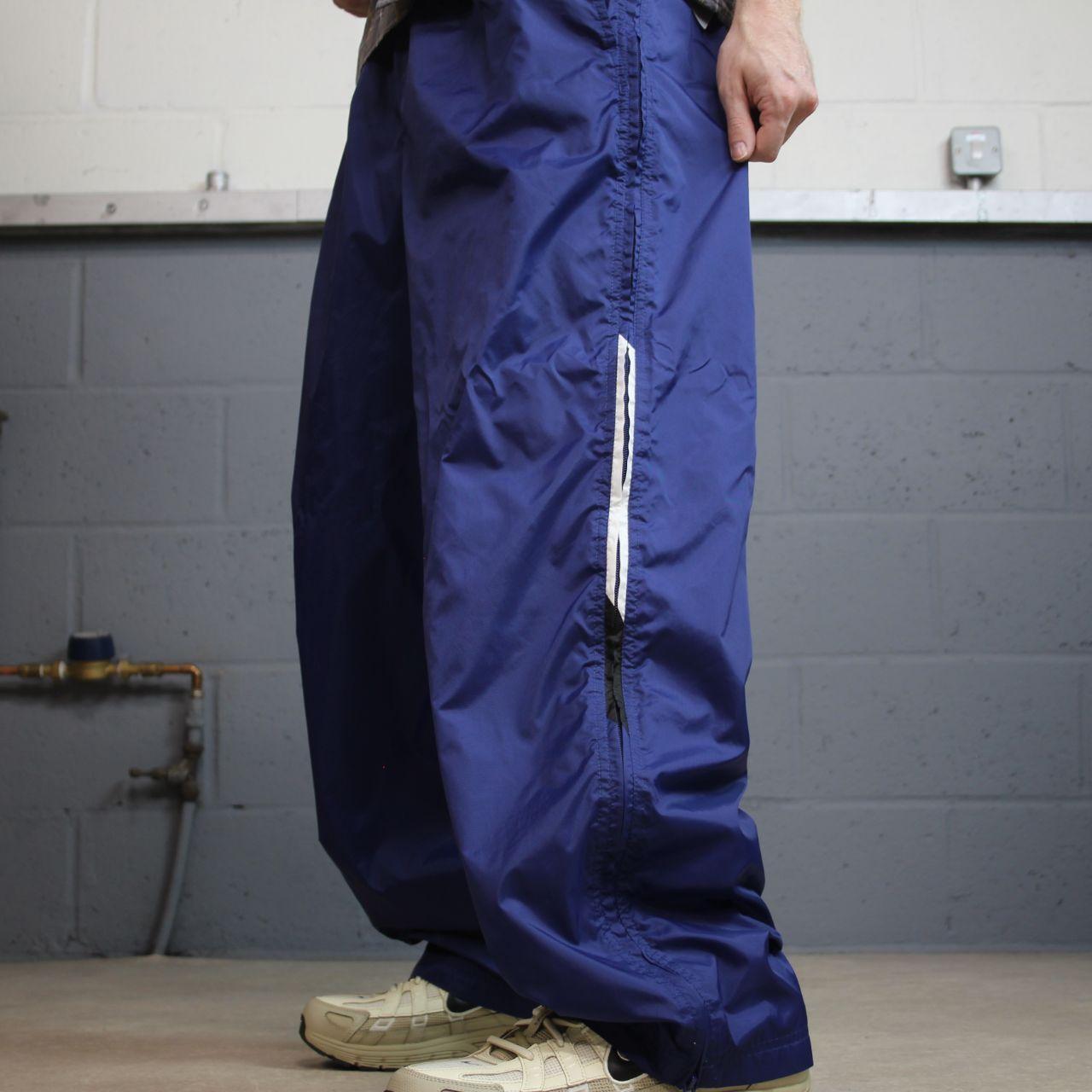 Y2K baggy Nike tracksuit bottoms navy Large drawstring swoosh logo full zip legs track pants