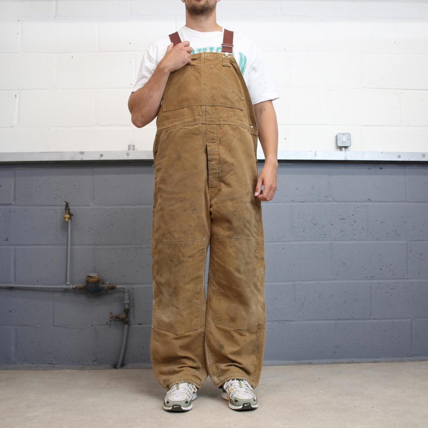 Vintage Carhartt dungarees W44L30 mens canvas overalls tan utility worker