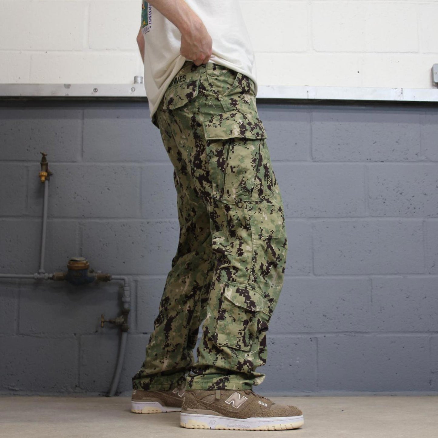 US Navy cargo pants Small baggy green USN digital camouflage trousers double knee adjustable cuffs