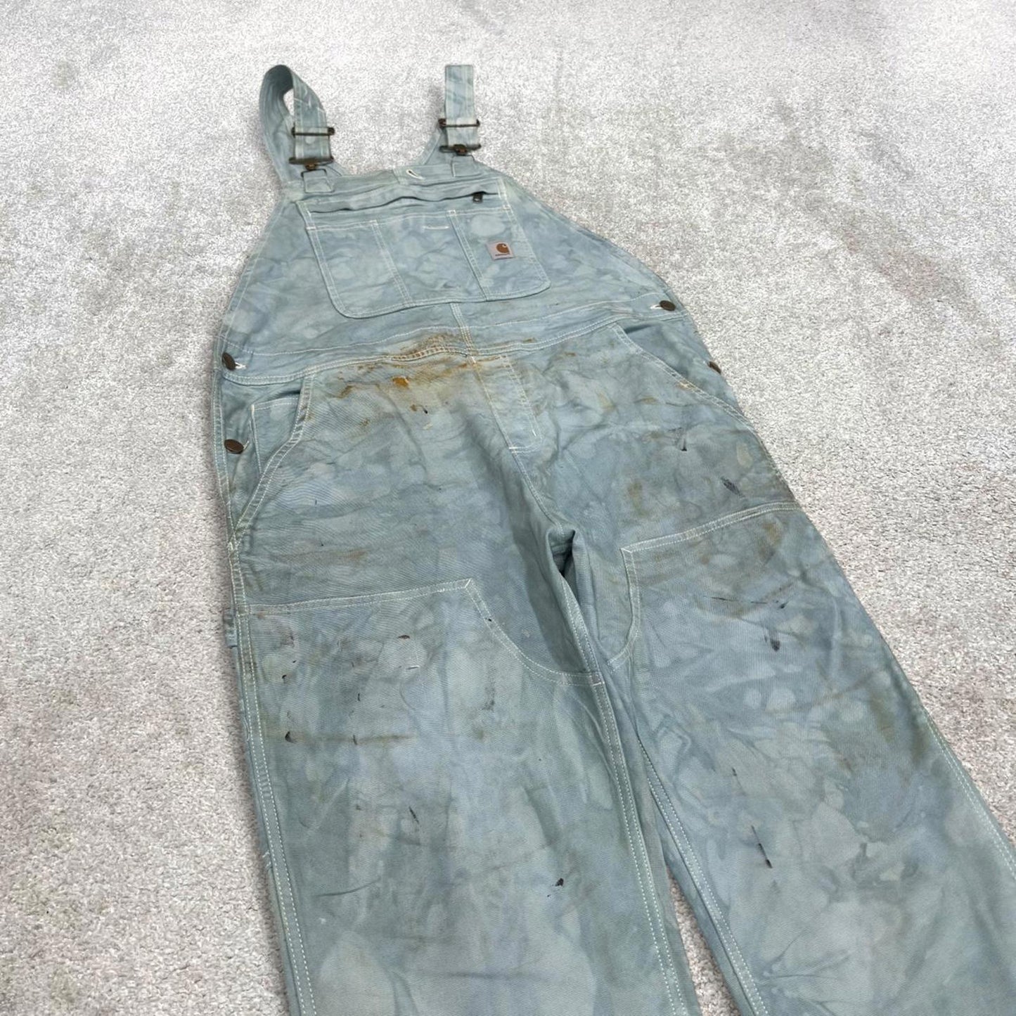 Vintage Carhartt dungarees women’s medium 8/10 bleached blue overalls utility worker festival