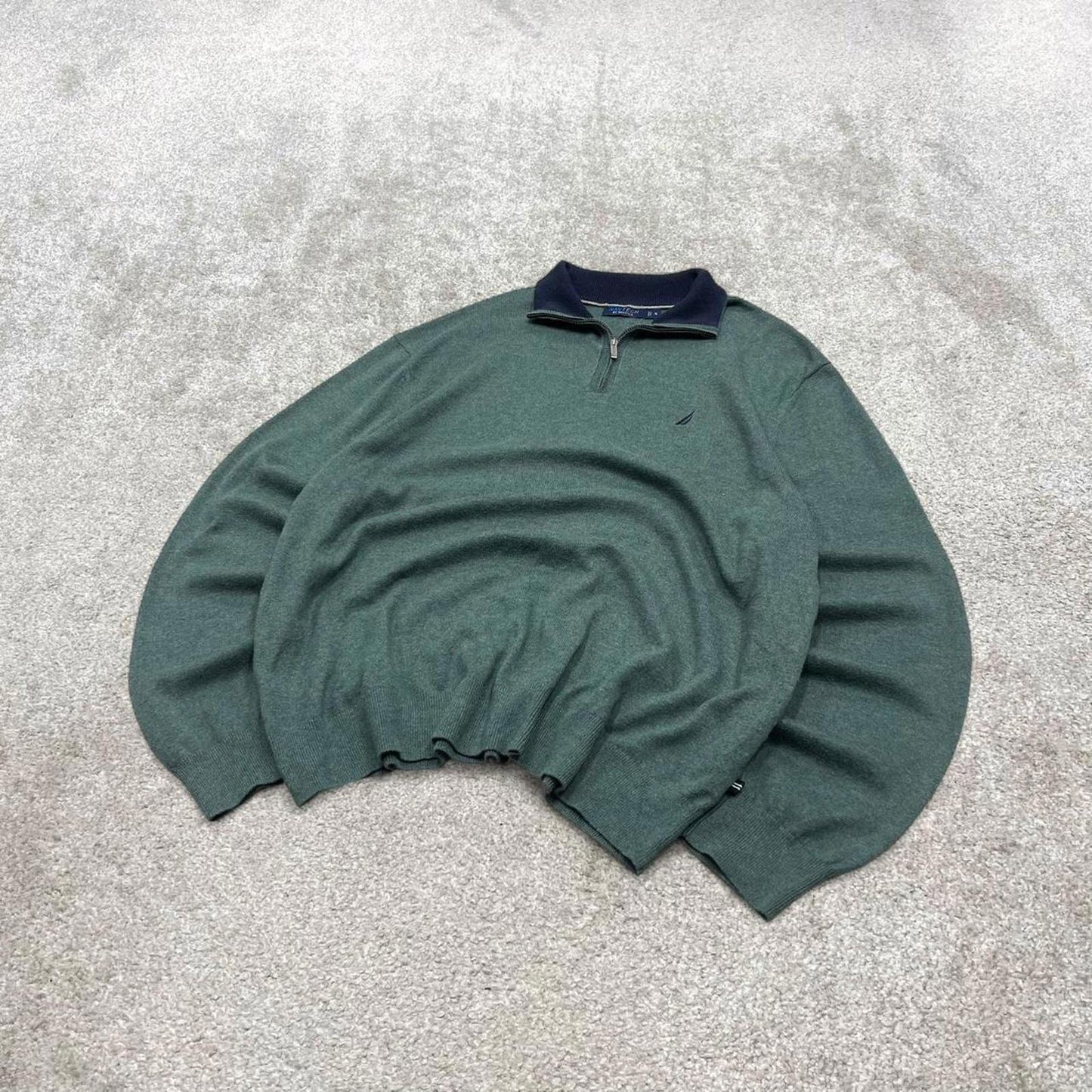 00s Nautica knit sweater jumper embroidered XL men's green knitted 1/4 zip pull over y2k 90s style