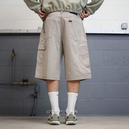Y2k baggy FUBU carpenter shorts skater style beige Loose wide leg cargo summer festival shorts