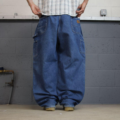 Vintage baggy Carhartt carpenter jeans y2k blue denim Loose leg 100% cotton skater style workwear