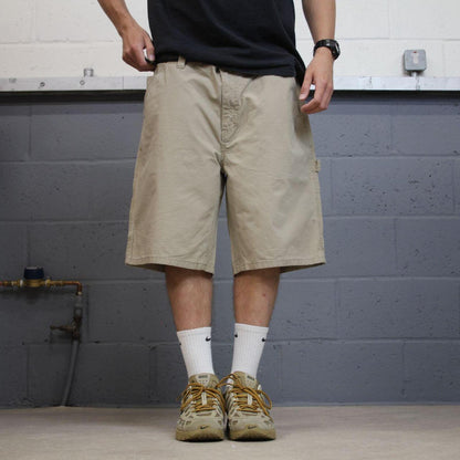 Baggy canvas cargo shorts carpenter khaki Wolverine skater style work shorts summer
