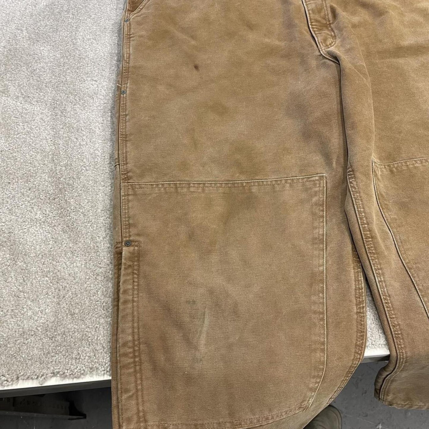 Vintage Carhartt dungarees tan brown overalls Quilted bib & brace utility workwear