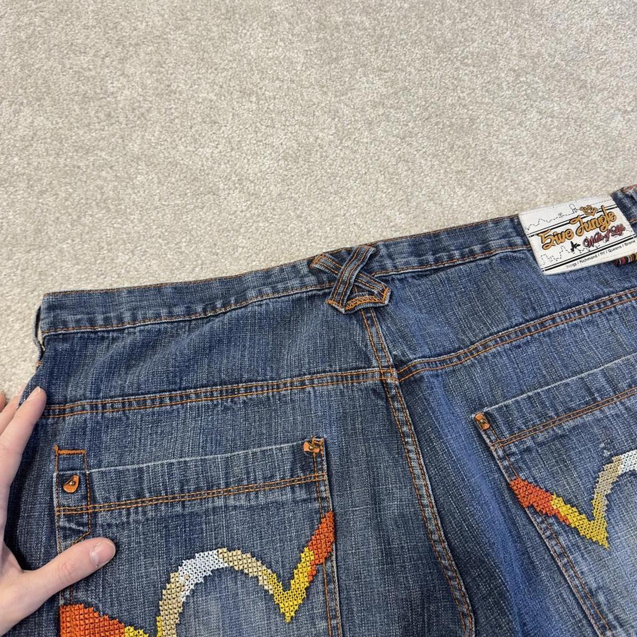 Baggy embroidered denim shorts blue 5ive Jungle wide leg skater style summer shorts