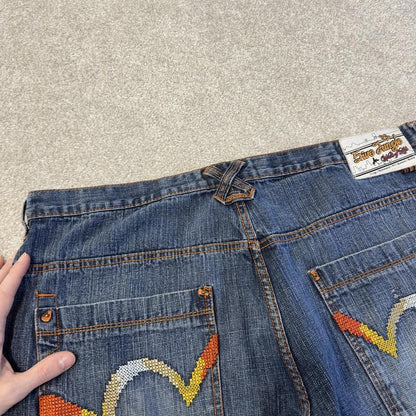 Baggy embroidered denim shorts blue 5ive Jungle wide leg skater style summer shorts