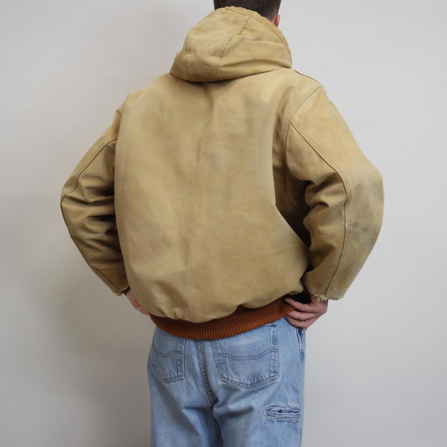 Vintage hooded Carhartt jacket XL hamilton brown canvas bomber style workwear