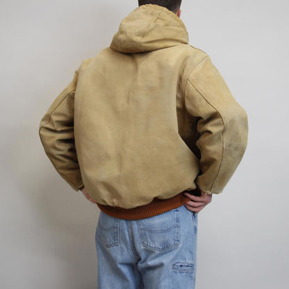 Vintage hooded Carhartt jacket XL hamilton brown canvas bomber style workwear