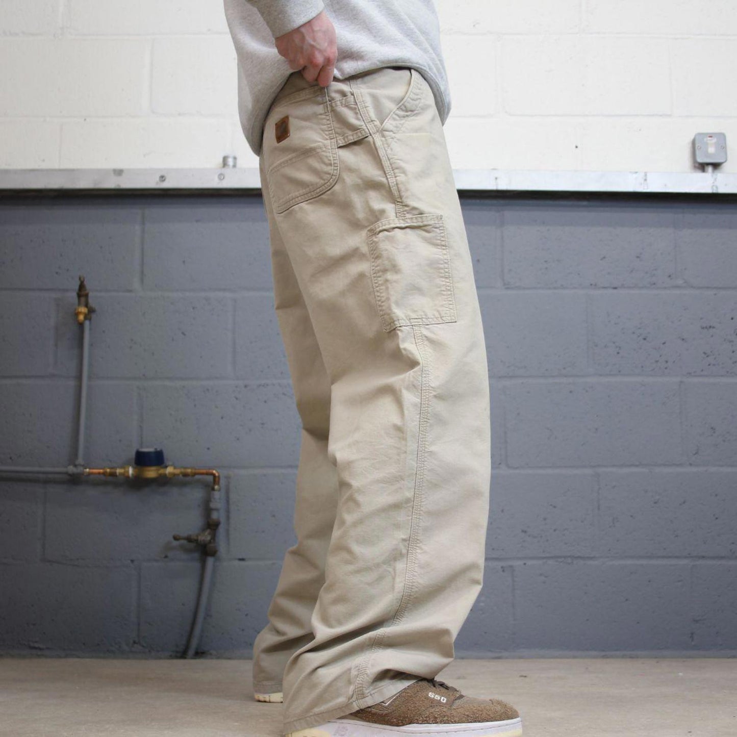Y2K baggy fit Carhartt work pants wide leg beige Loose skater cargo carpenter trousers