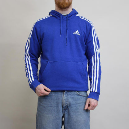 Blue Adidas hoodie M pullover y2k jumper embroidered logo stripe design