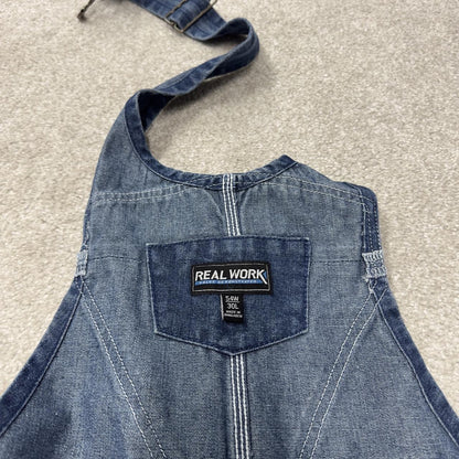 Vintage y2k denim dungarees loose leg blue Real Work workwear bib & brace overalls utility