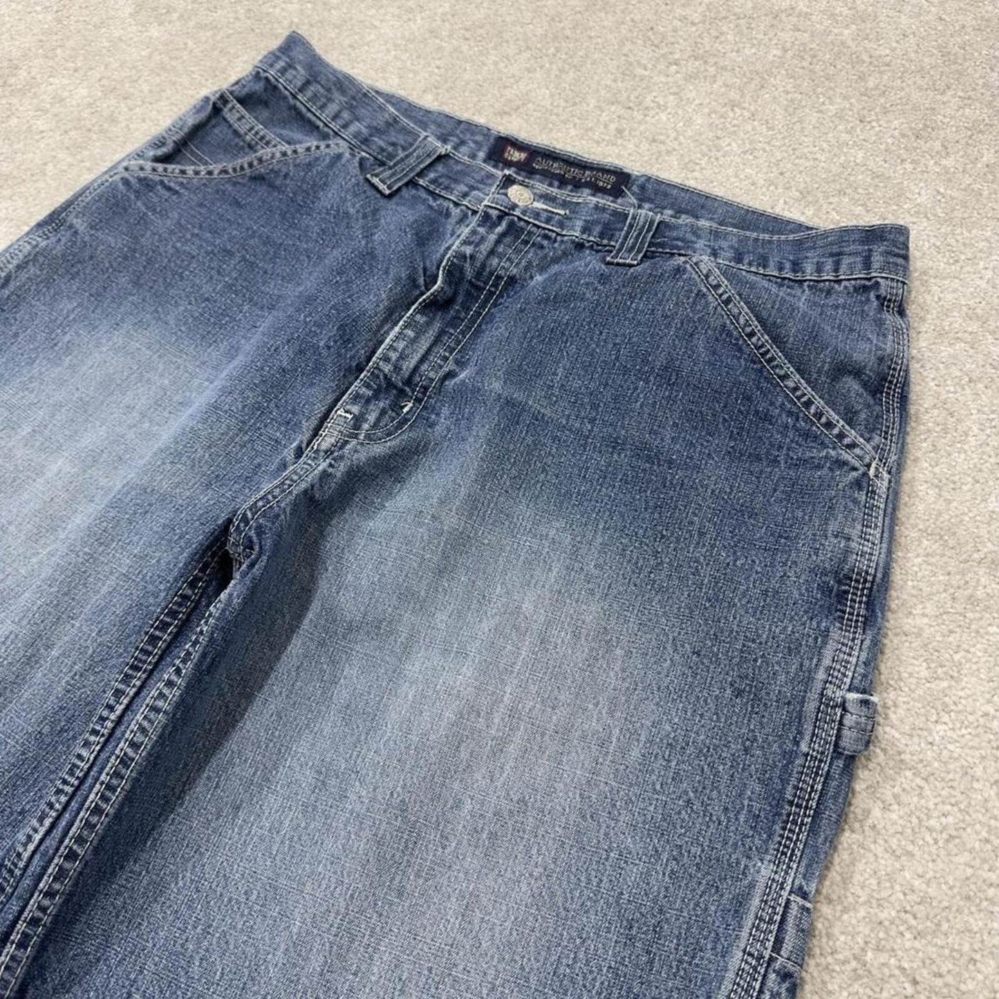 Denim carpenter shorts cargo loose blue Faded Glory skater style surf jorts