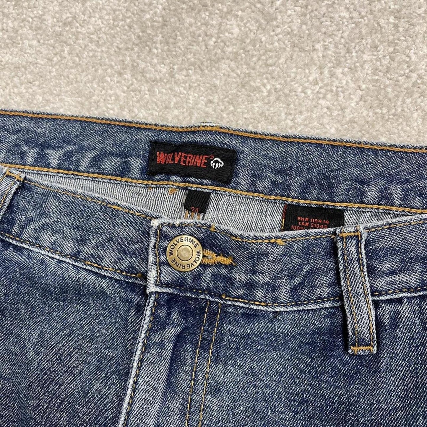 Baggy denim carpenter shorts cargo blue Wolverine skater style surf jorts