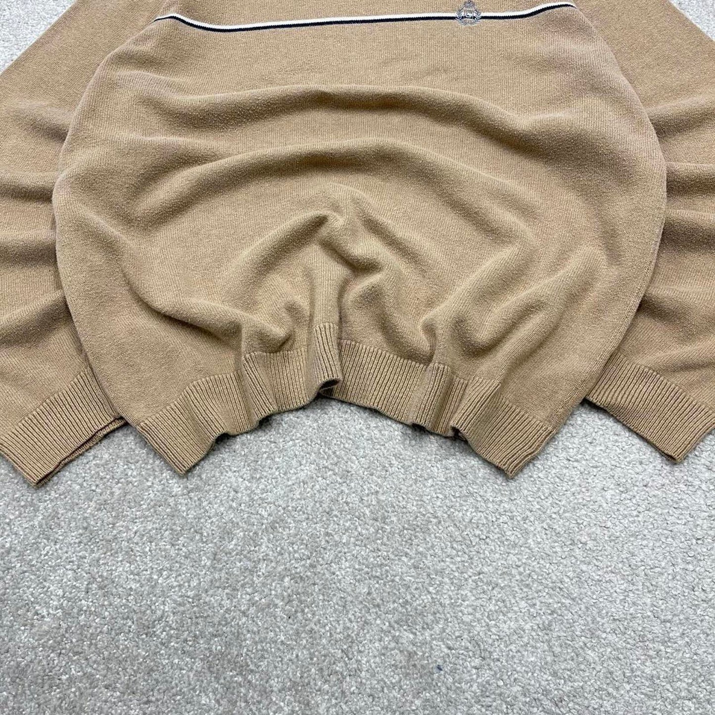00s CHAPS knit sweater jumper L men's tan beige knitted pull over y2k style striped
