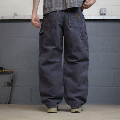 Vintage baggy Carhartt carpenter pants y2k navy Loose leg 100% cotton skater style workwear