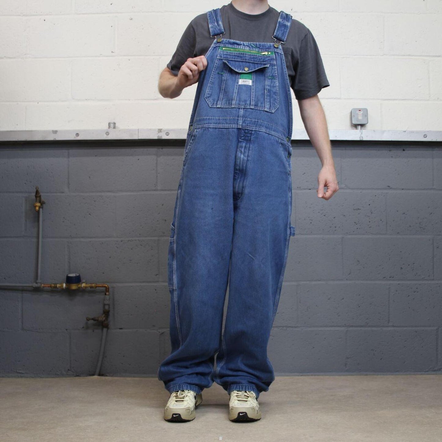 Liberty baggy denim Dungarees wide leg blue Vintage farm work bib & brace overalls utility