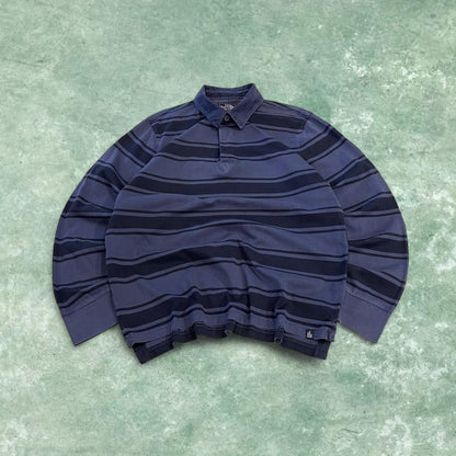 North Face striped rugby polo shirt long sleeve navy TNF button up pullover rugby style polo