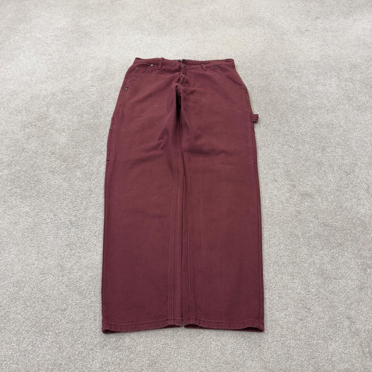 Y2K denim carpenter jeans wesc maroon straight leg skater style utility workwear trousers