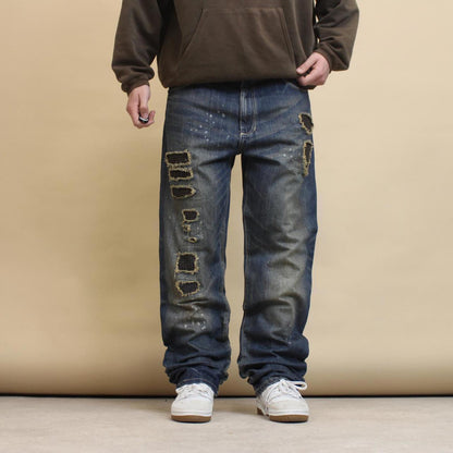 Blue Sean John jeans W38 loose denim y2k hip hop distressed chain design