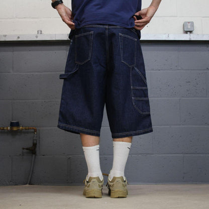 FUBU baggy denim carpenter shorts y2k navy Thick denim cargo festival shorts with details