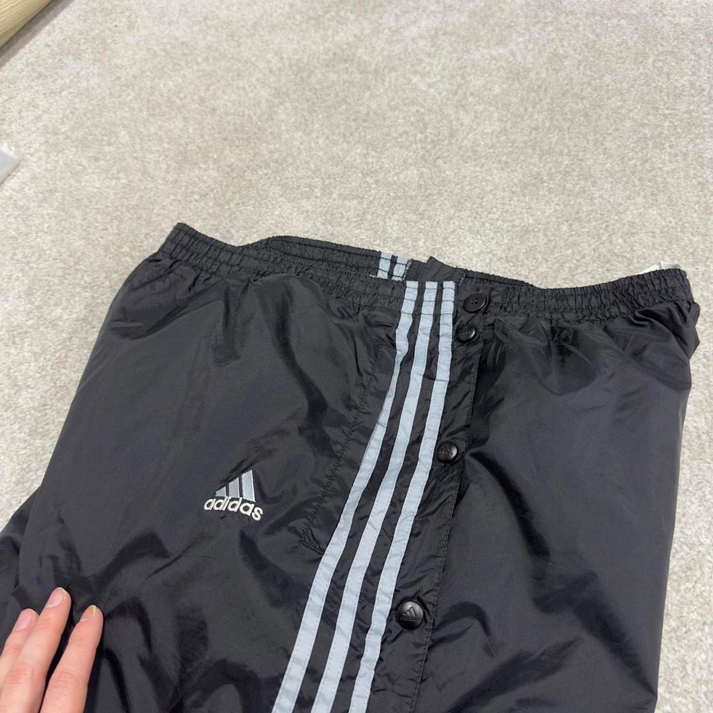 Vintage Y2K baggy Adidas tracksuit bottoms black Wide-leg embroidered lined leg popper track pants