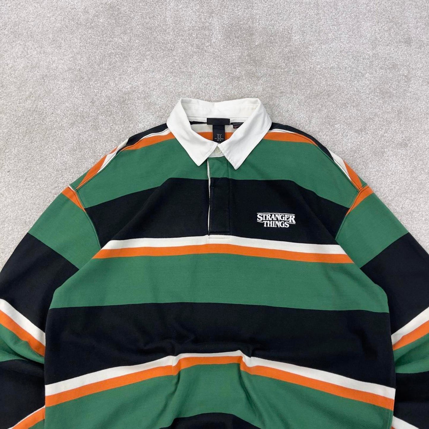 Green H&M Vintage-Inspired Rugby Shirt M Classic long sleeve rugby-style polo bold colour blocking