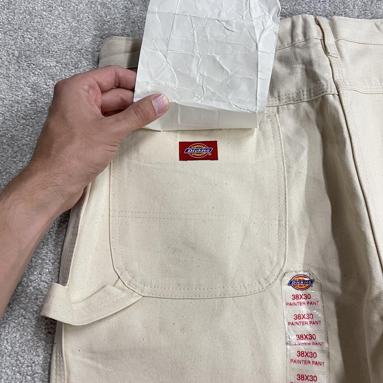 Vintage Dickies baggy carpenter work pants wide leg cream Firm canvas cargo jeans workwear