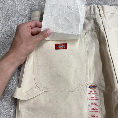 Vintage Dickies baggy carpenter work pants wide leg cream Firm canvas cargo jeans workwear