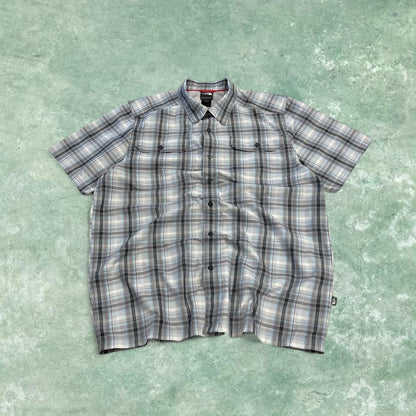 North face checkered short sleeve shirt blue grey TNF surf style check shirt style summer festival