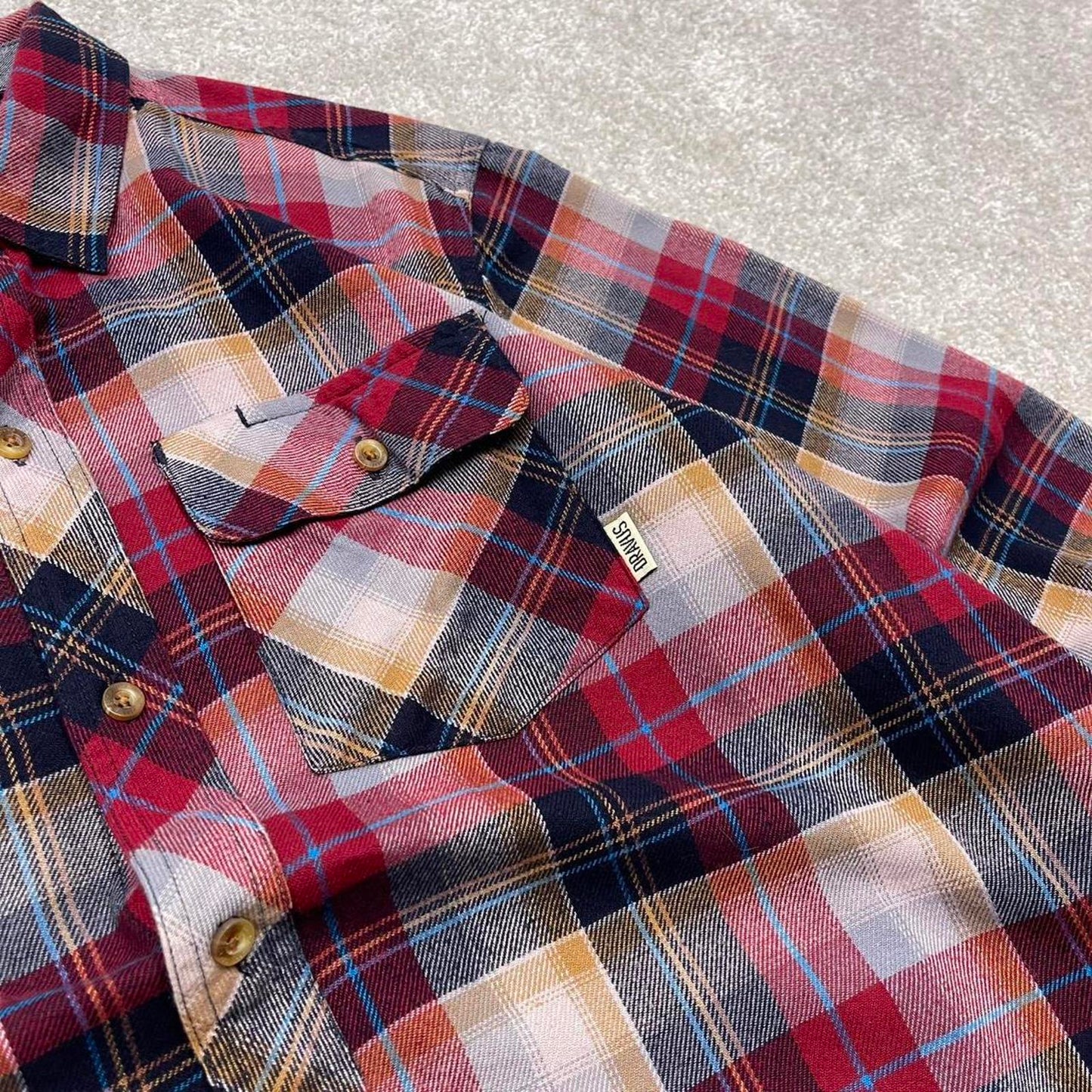 Y2K Dravus checkered plaid flannel shirt red Long sleeve check button down