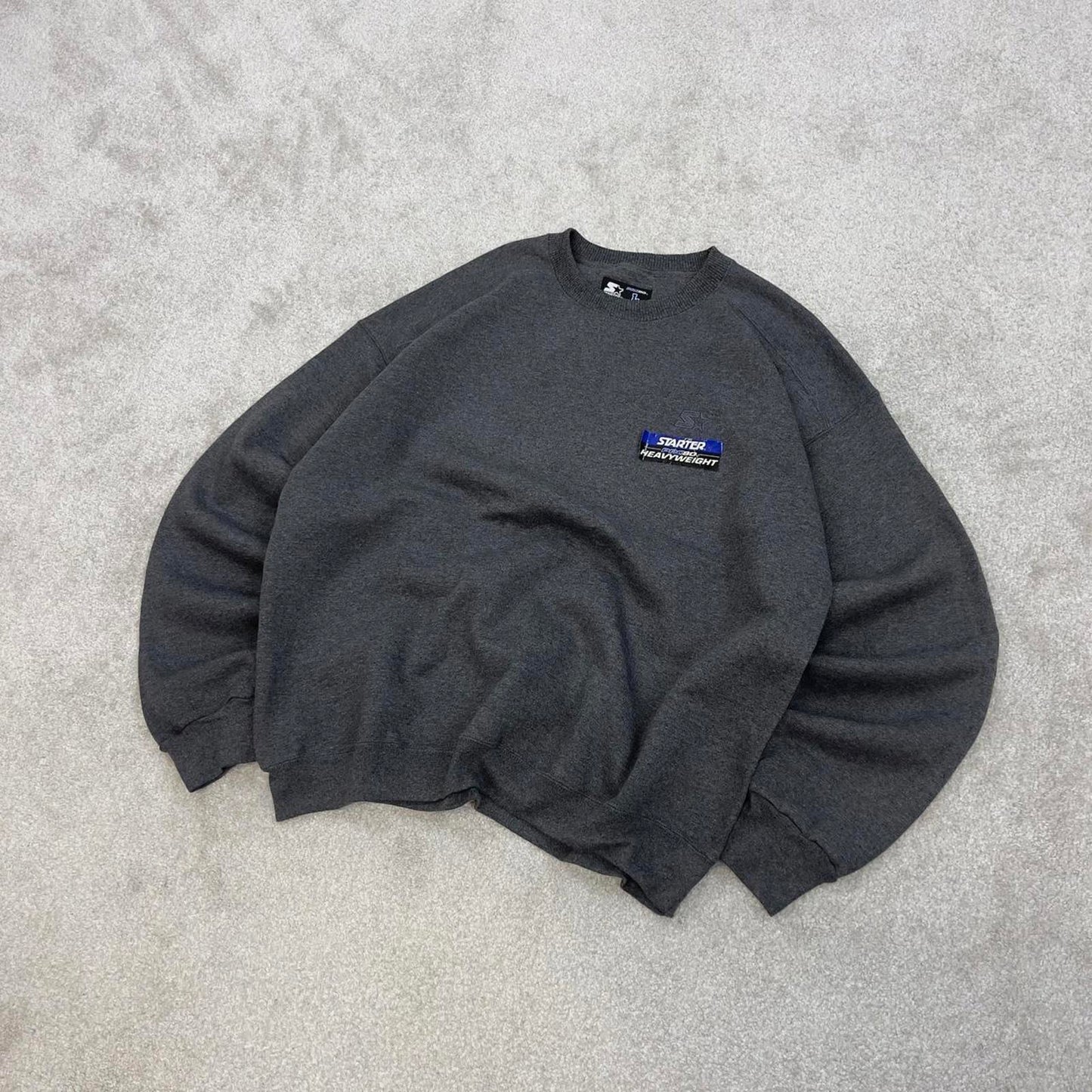 Grey Starter sweatshirt Large boxy y2k 00s style pull over jumper embroidered logo heavyweight