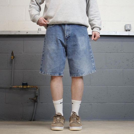 Y2k baggy Wrangler shorts skater style blue Loose wide leg denim summer festival jorts