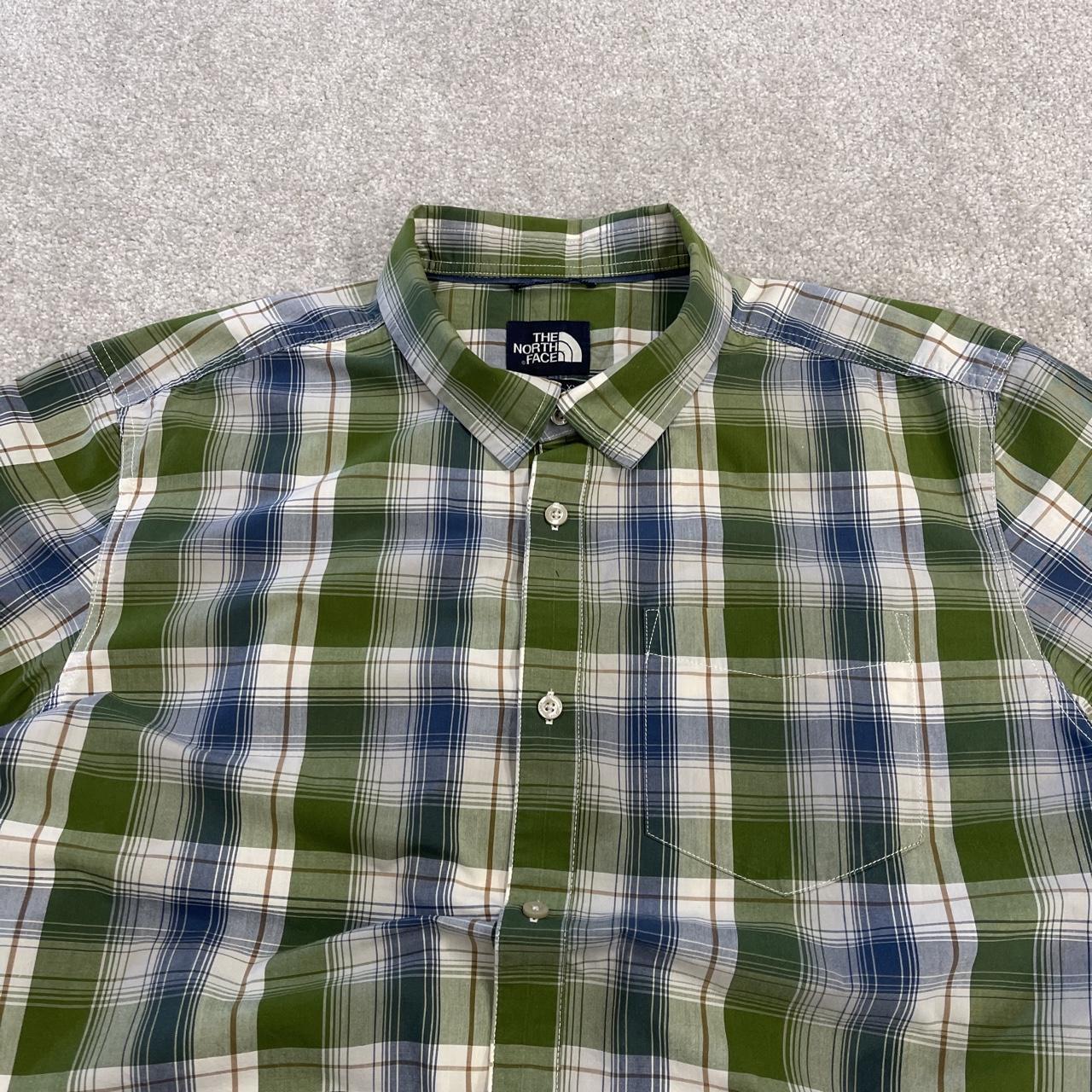 North Face checkered short sleeve shirt green TNF Festival style surf check shirt