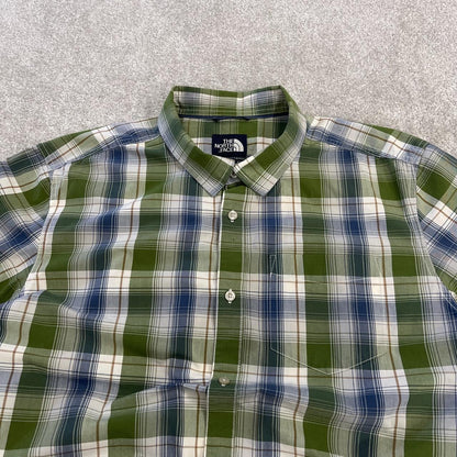North Face checkered short sleeve shirt green TNF Festival style surf check shirt