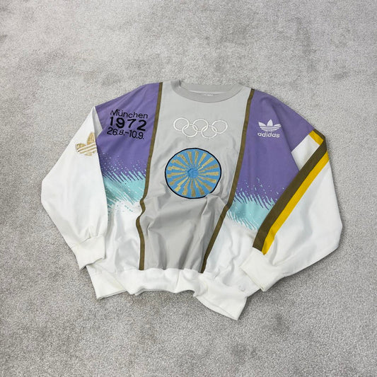Vintage Adidas Olympics drill top Large embroidered Munchen 1972 design sweatshirt style pullover