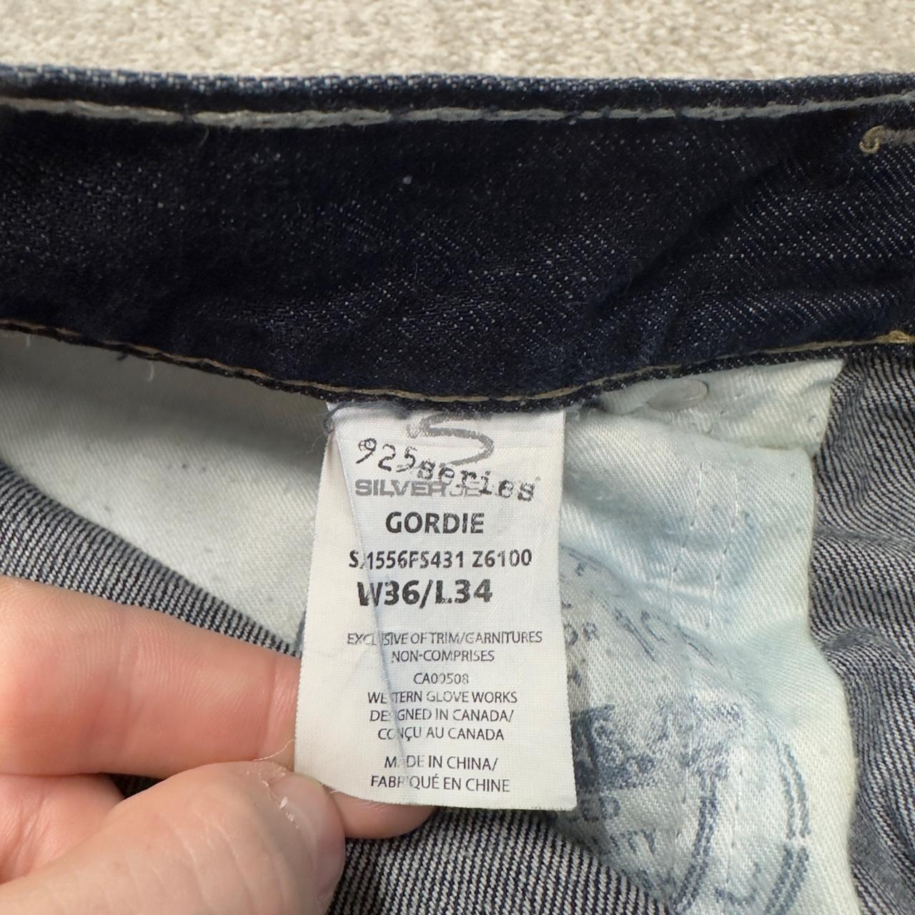Y2K Silver embroidered denim jeans W36L30 blue Silver Gordie loose straight jeans, patch logo