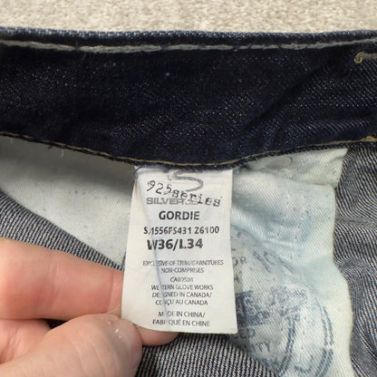 Y2K Silver embroidered denim jeans W36L30 blue Silver Gordie loose straight jeans, patch logo