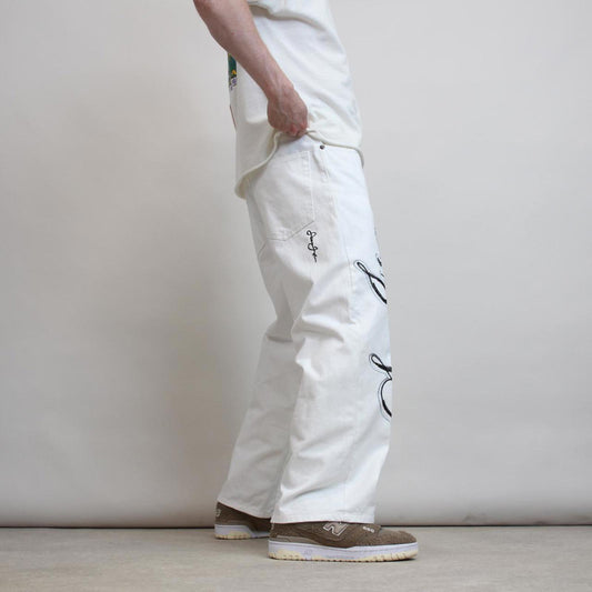 Mens baggy Sean John jeans W32 L27 white loose embroidered design hip hop jeans
